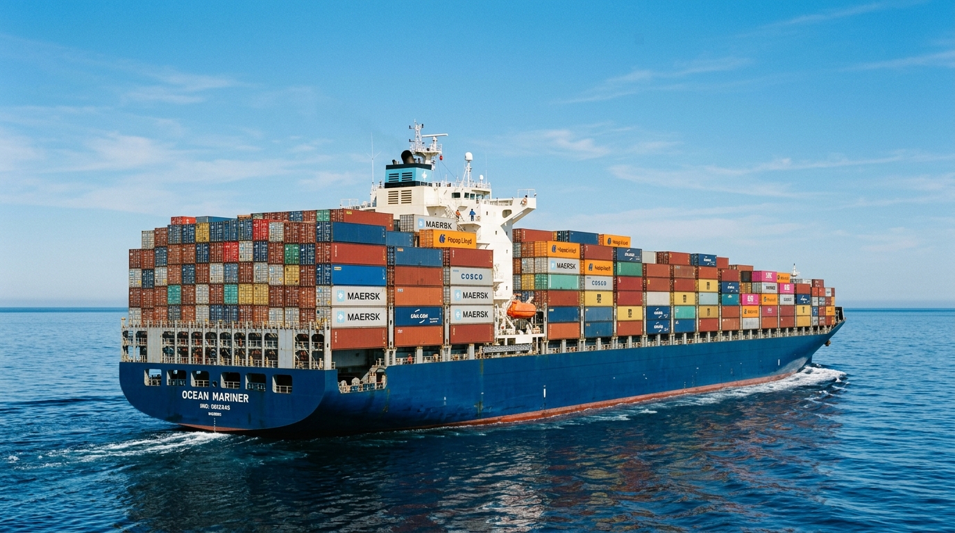 Buque portacontenedores de ultramar navegando - Transporte Marítimo ITC Perú